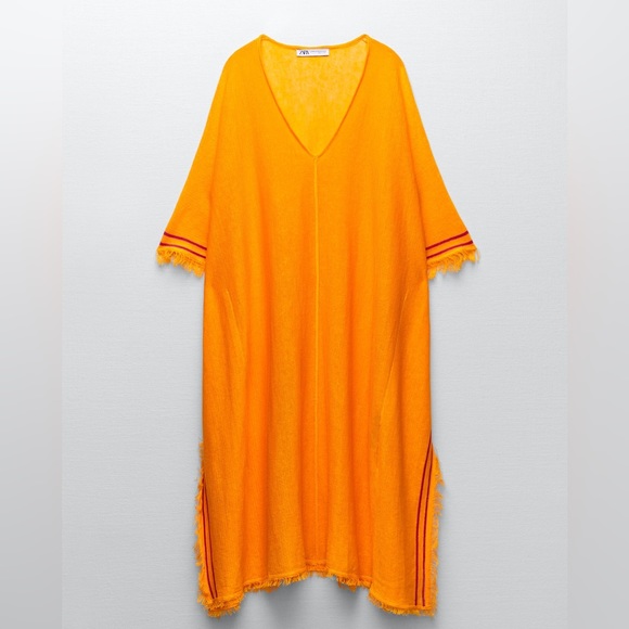 NEW Zara linen cover-up kaftan orange mango XS-S Extra-Small/Small - Picture 2 of 15